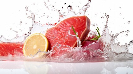 Fototapeta premium Tuna steak fillet on pristine white background Generative AI
