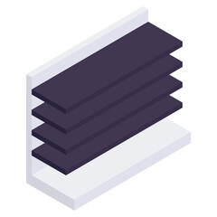Trendy isometric design icon of wooden shelves 