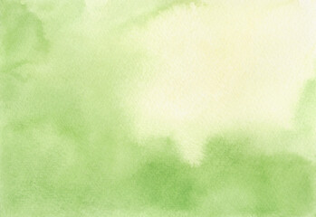 Green and yellow abstract watercolor background frame with gradient, ombre, hand-drawn. A banner for design and decoration with space for text. Light green blurred smoke, fog. 