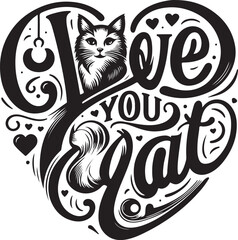 The Best Love you Cat Typography, Vector, T-shirt Design.
