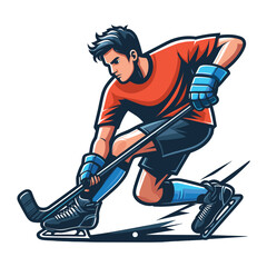 Obraz premium Ice hockey player sportsman vector illustration, winter sport activity, hockey male player design template isolated on white background
