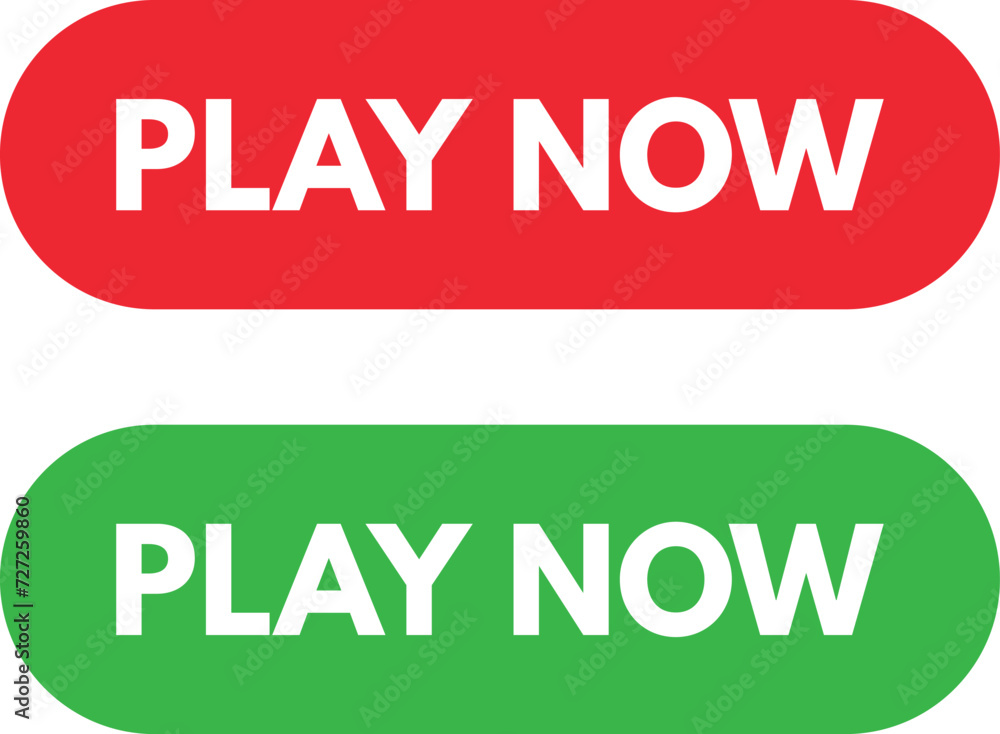 Aufkleber play now button set in red and green isolated on white background . vector