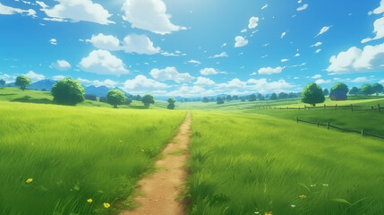 Fototapeta na wymiar long small path in the nature, anime artwork