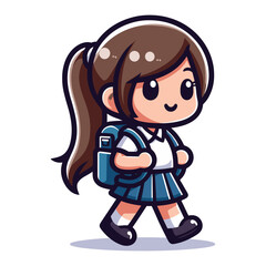 Cute little children stand with backpack, smiling kid heading to school cartoon character, vector illustration isolated on white background