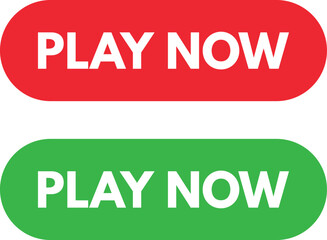 Play now button set in red and green isolated on white background . Vector