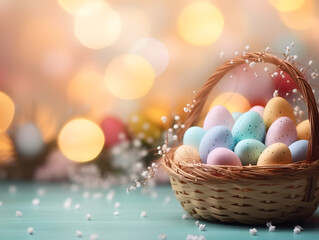Easter basket with colorful eggs