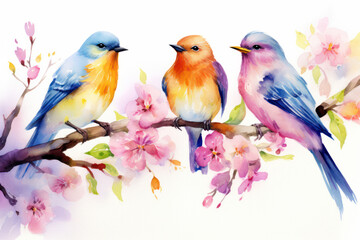 Fototapeta premium Watercolor Bird in Nature: Isolated Floral Illustration Design