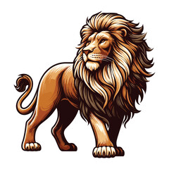 Wild lion full body vector illustration, zoology illustration, majestic predator safari animal big cat design template isolated on white background