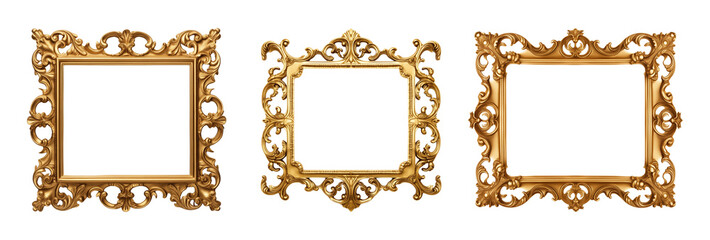 Golden vintage picture frame. Isolated on a transparent background.