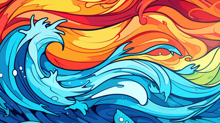 waves mixed colors in fire and water design, modern wallpaper