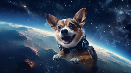 dog was floating in space in complete silence. Its body was clearly visible against the circular...