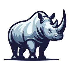 Fototapeta premium African savannah standing rhinoceros vector design, zoology illustration, wild animal rhino logo template isolated on white background