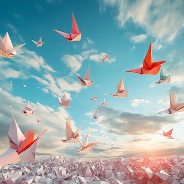 The paper bird of dreams is floating frantically. With light expressions, they walked along the path the wind in the blue sky. Their flow was like a dance of imagination filled with elation and desire