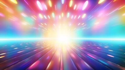 The rainbow background with lights passing by makes the picture look bright and lively. When the rainbow lights look at the background It creates a feeling of sophistication and brightness. An empty.