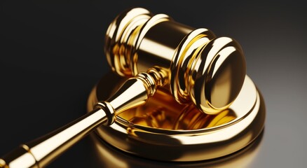 Fototapeta na wymiar golden golden judicial gavel on a metalic surface