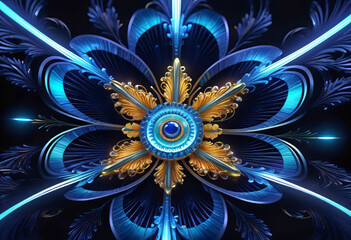 Fototapeta premium Fantastic neutron electron flowers with neon light, fantasy art,