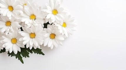 Bouquet of white daisies on a white background with copy space photorealistic Generative AI