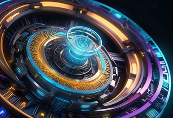Abstract sci-fi neutron electron patterns with neon glow, intricate artsy sci-fi fantasy art,