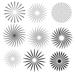 Sunburst element. Radial stripes background. Sunburst icon collection. Retro sunburst design. Vector illustration.