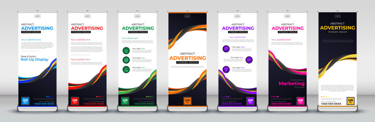 Advertising Trend Business Roll Up Banner for Stand Poster Brochure flat design template creative concept in blue, red, green, orange, purple, pink and yellow