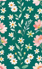 Obraz premium Vector illustration, Floral blooming romantic feminine seamless pattern with imitation patterns, seamless pattern for print, background for smartphone and shorts,