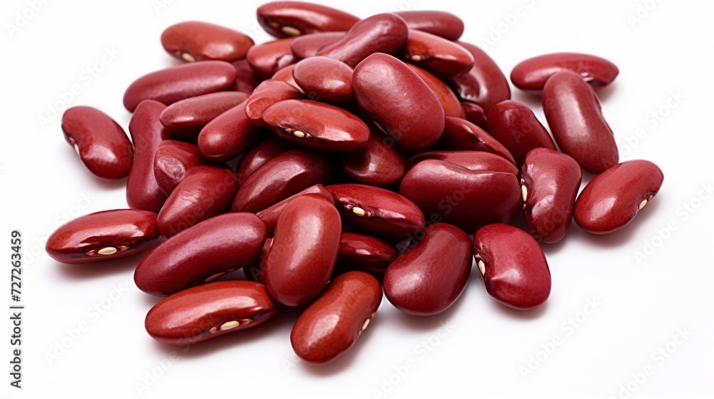 Poster A small heap of kidney beans captured in a close-up realistic photo against a white background Generative AI