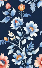 Vector illustration, Floral blooming romantic feminine seamless pattern with imitation patterns, seamless pattern for print, background for smartphone and shorts,