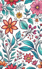 Vector illustration, Floral blooming romantic feminine seamless pattern with imitation patterns, seamless pattern for print, background for smartphone and shorts,