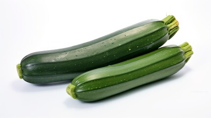 Close-up realistic photo featuring three fresh, green zucchinis on a white background Generative AI