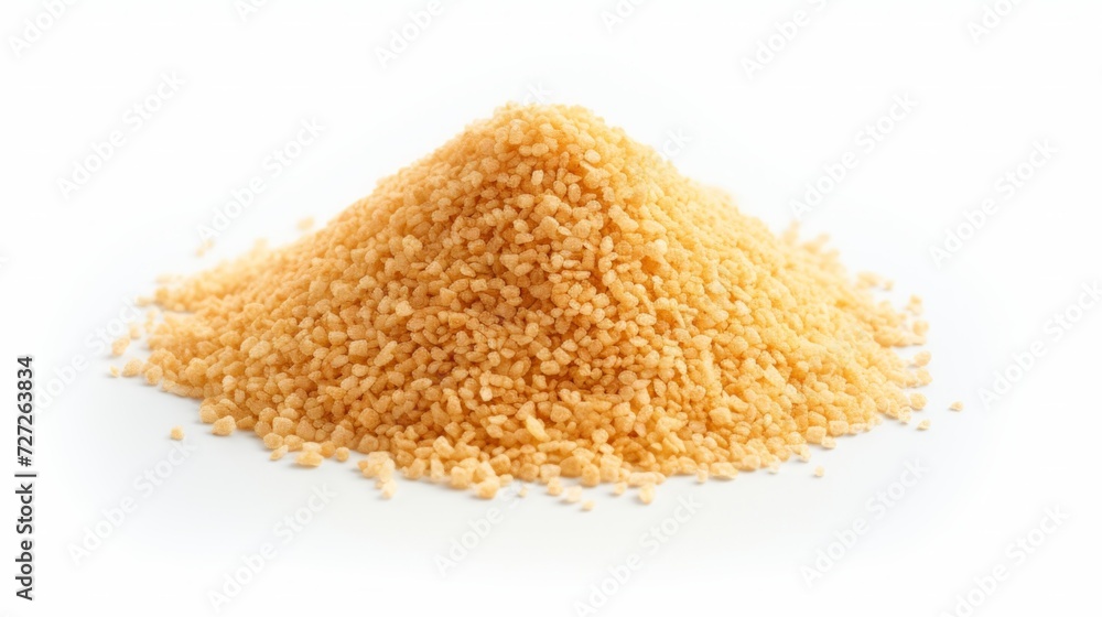 Poster close-up realistic photo of a small mound of bulgur grains on a white background generative ai