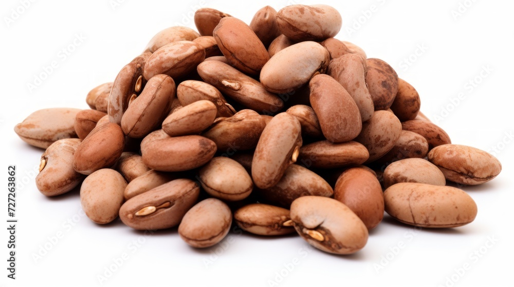 Aufkleber close-up realistic photo of a small mound of pinto beans on a white background generative ai