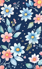 Vector illustration, Floral blooming romantic feminine seamless pattern with imitation patterns, seamless pattern for print, background for smartphone and shorts,