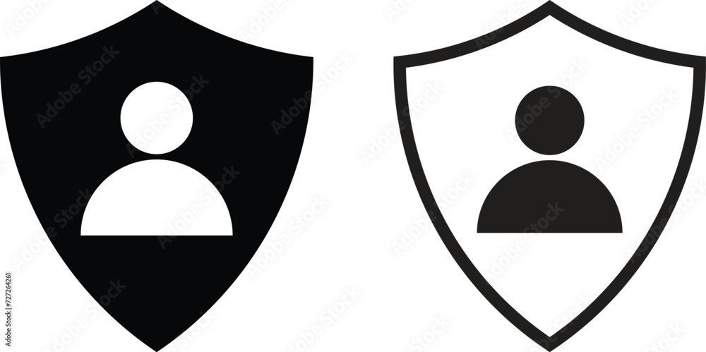 Poster privacy icon set in two styles . shield with user icon vector . authentication security icon