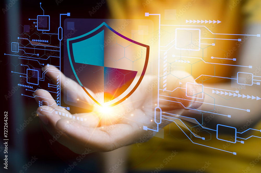 Poster cybersecurity concept, user privacy security and encryption, secure internet access future technolog