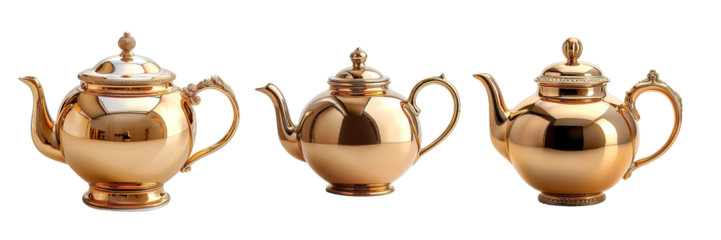 gold teapot isolated on transparent background ,golden teapot png ,generative ai