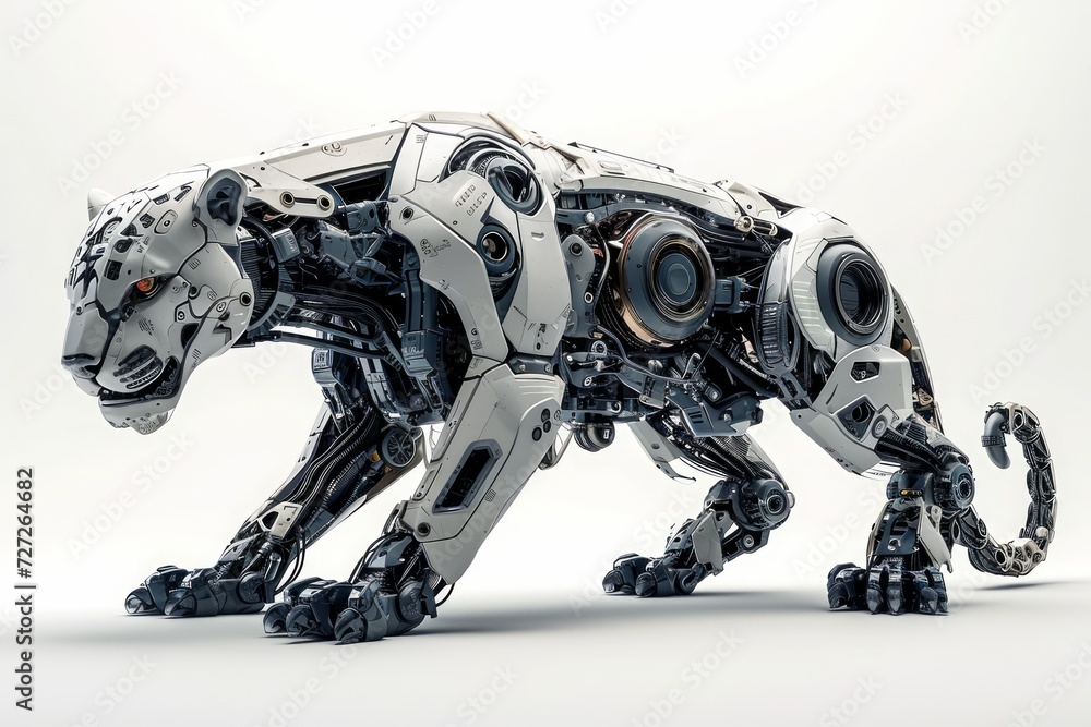 Fototapete conceptual image of a cybernetically enhanced jaguar with robotic limbs and technological upgrades, 