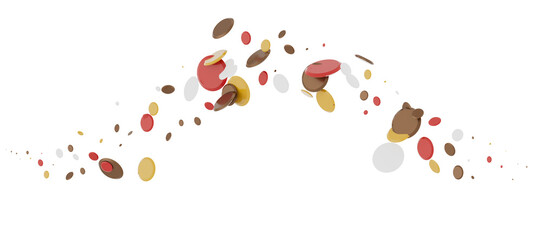 Multicolored paper confetti on transparent background. Realistic confetti flying. Colorful scattered items to holiday decorations.