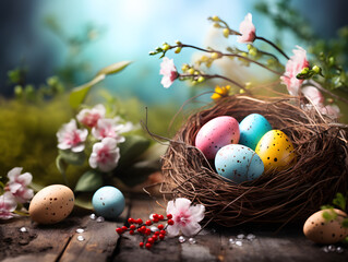easter colorful eggs in nest