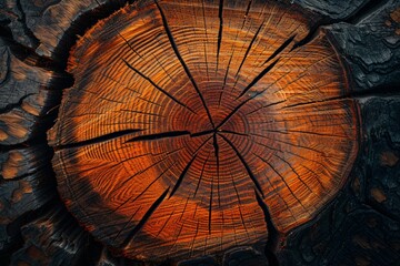 Old wooden oak tree cut surface Detailed warm dark