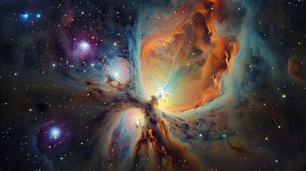 Conceptual image of the Orion Nebula , displaying its young stars and intricate nebulous structure...