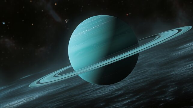Conceptual image of Uranus, showcasing its pale blue-green coloration and rings from a unique angle Generative AI
