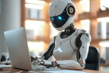 AI robot work together in the office,