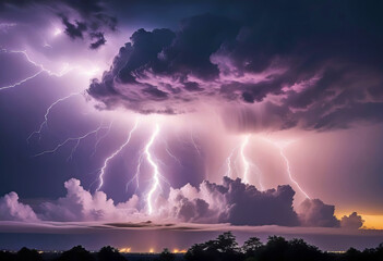 A thunderstorm with beautiful bright lightning, a strong storm with lightning, a riot of elements, natural phenomena,