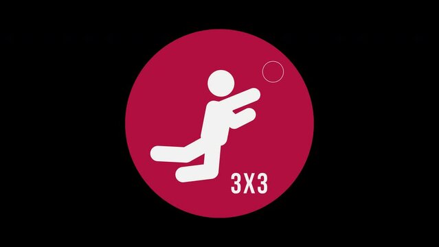 Pictograma de los Juegos Ol&iacute;mpicos en el centro con el deporte baloncesto 3x3 con alpha en un circulo rojo