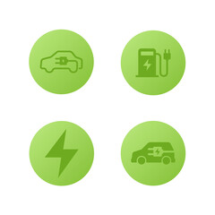 Icons on the topic of electric car charging.