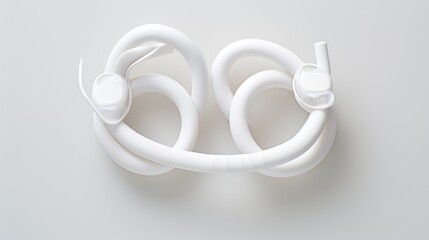 A pair of white earphones neatly coiled on a pristine white surface