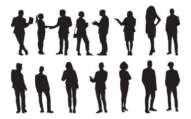 people working group of standing business people vector silhouettes of illustration on isolated white background.