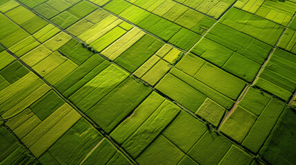 Rural Quilts: Aerial Views of Harmonious Rice Fields. Generative AI