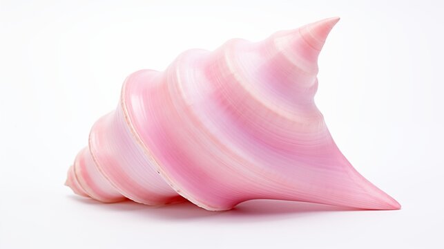 A single pink conch shell isolated on a clean white surface