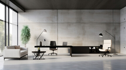 Fototapeta premium High quality image. Interior photography for interior magazine catalogue. Modern natural office interior design in white and black colors and empty concrete wall background